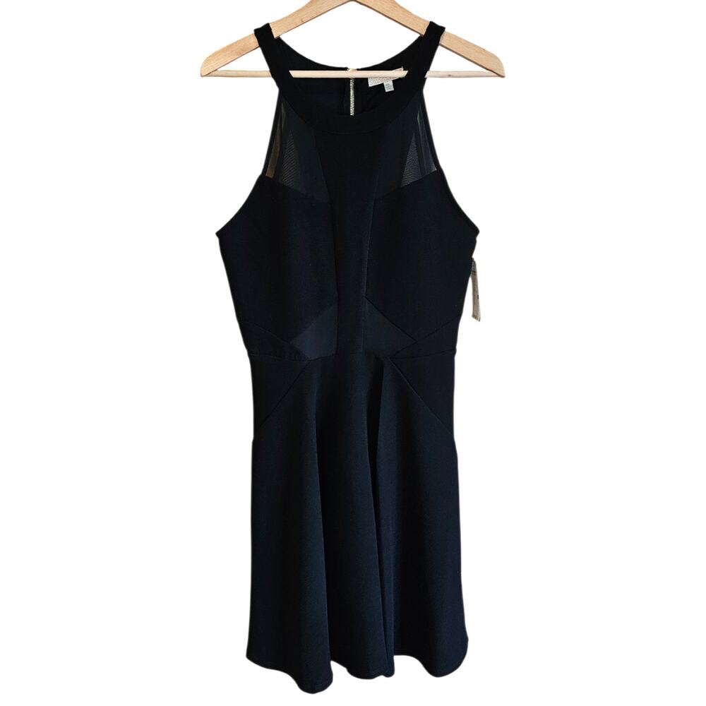 NEW! GB Gianni Bini Black Mesh Illusion Halter Fit & Flare Party Dress XL NWT